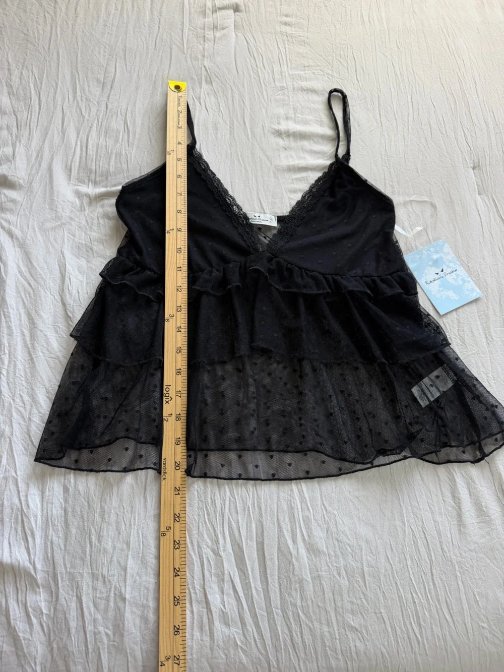 Rebellious Rose Black Ruffled Sheer Polka-Dot Camisole